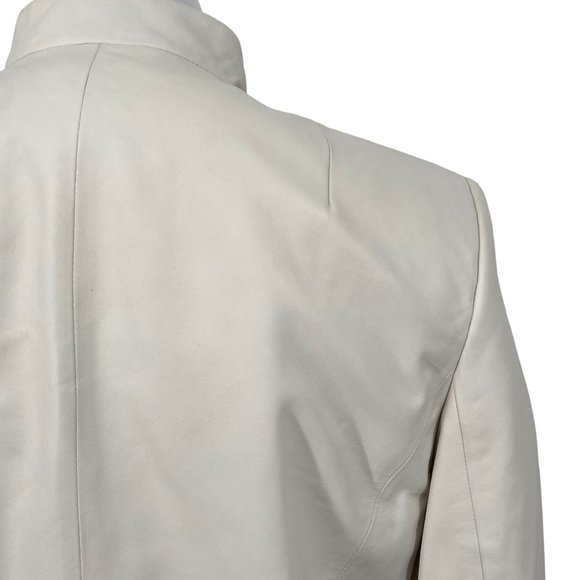 Vintage White Leather Blazer Talbots 1990s Y2K Zip Up Jacket Medium 10 So Soft! - Picture 10 of 14